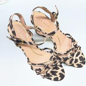 Cole Haan Leopard Print Platform Heels Ankle Strap Sandals Size 8B